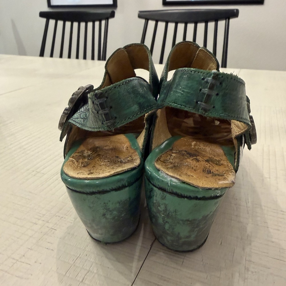 John Fluevog Prepare Leader Size 7 Platform Green Black Chunky Leather Mary Jane - Picture 6 of 9